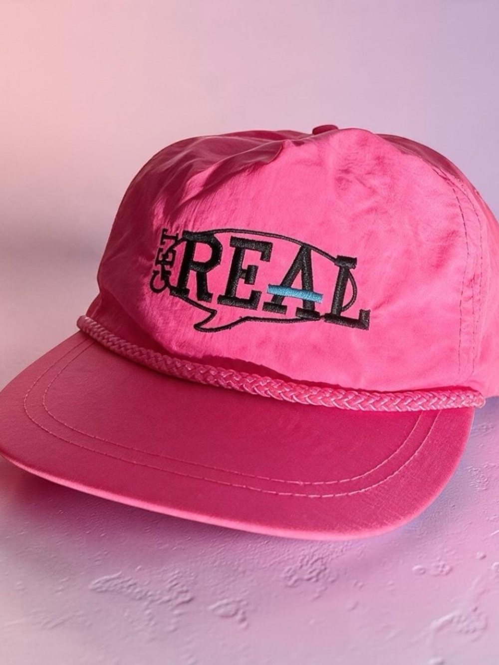 Neon Hot Pink Retro Rope Hat Snapback Cap Get Real Graphic Collegiate Streetwear
